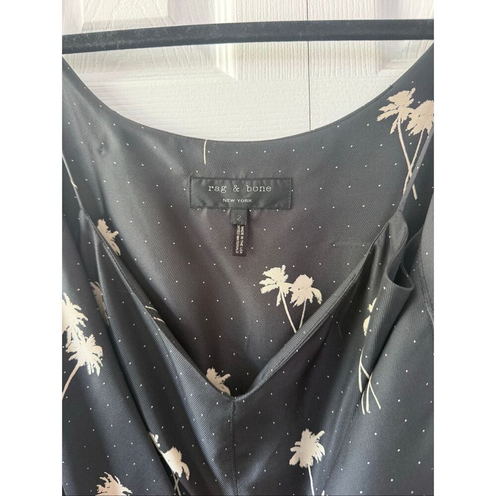 Rag and Bone 2 Dune Silk V Neck Sleeveless Black Palm Tree Romper Jumpsuit - Picture 7 of 8
